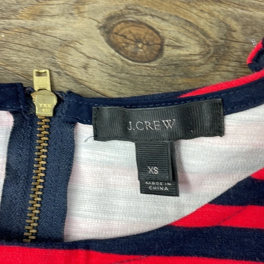 J. Crew Women’s Navy Blue Red Striped Short Sleeve Dress, gold zipper detail, XS - Picture 3 of 9